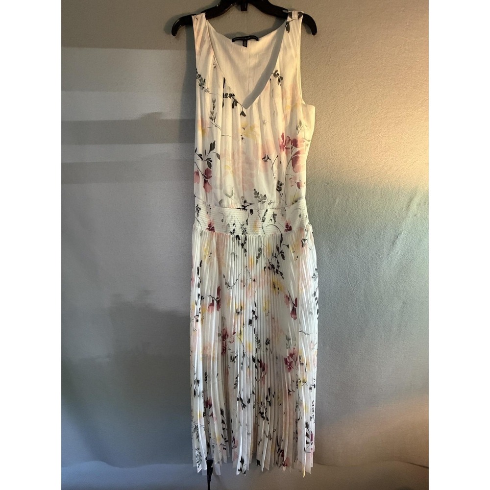White House Black Market Dress Womens 12 Floral V Neck Pleated Maxi Lined‎